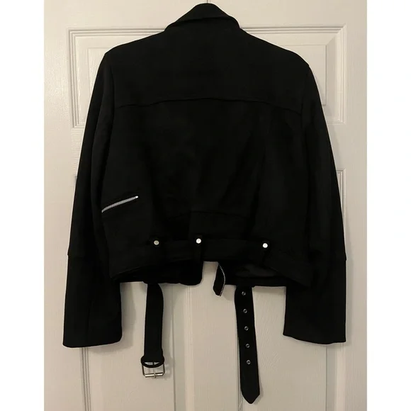 🖤ZARA brand Motorcycle Faux Suede Black with Silver Detail Jacket Size XL🖤 - Picture 9 of 12